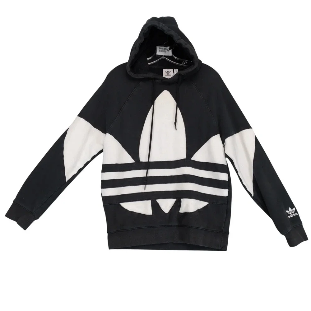 adidas Trefoil Black White Hoodie Mens S Oversized Colorblock Big Logo‎ Sporty